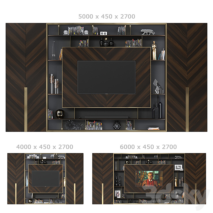 TV wall 041. (3 sizes) 3DS Max - thumbnail 1