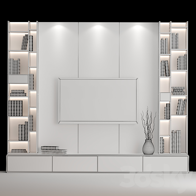 tv wall 3DS Max Model - thumbnail 3