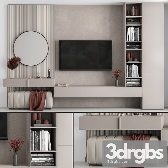 Tv wall beige and red – set 70 - thumbnail 1