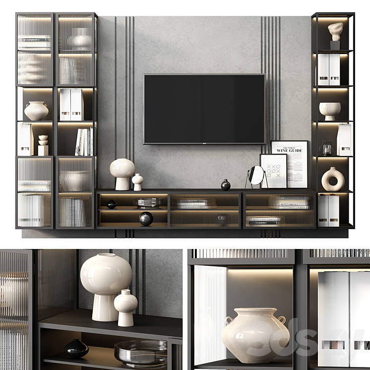 TV wall BLACK 3DS Max - thumbnail 1