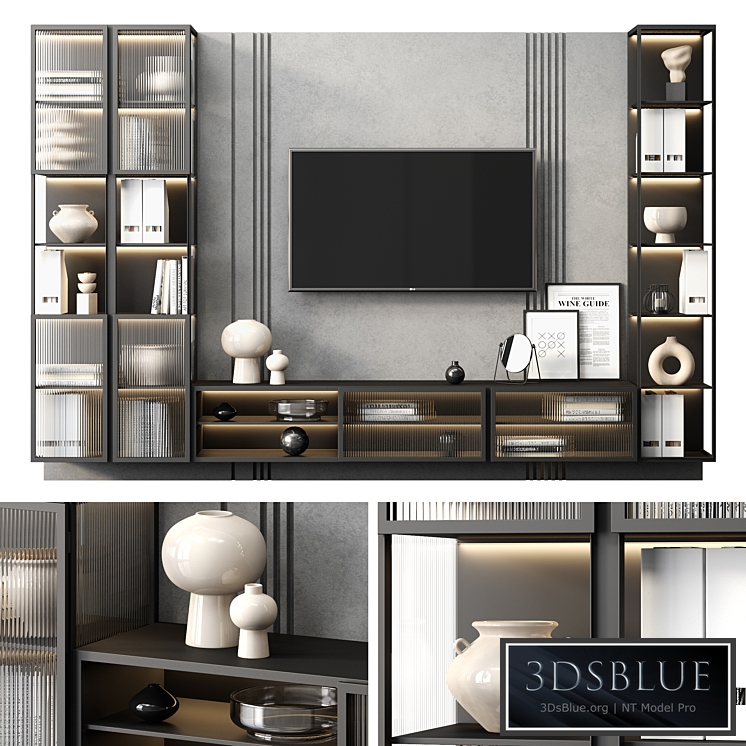 TV wall BLACK 3DS Max - thumbnail 3