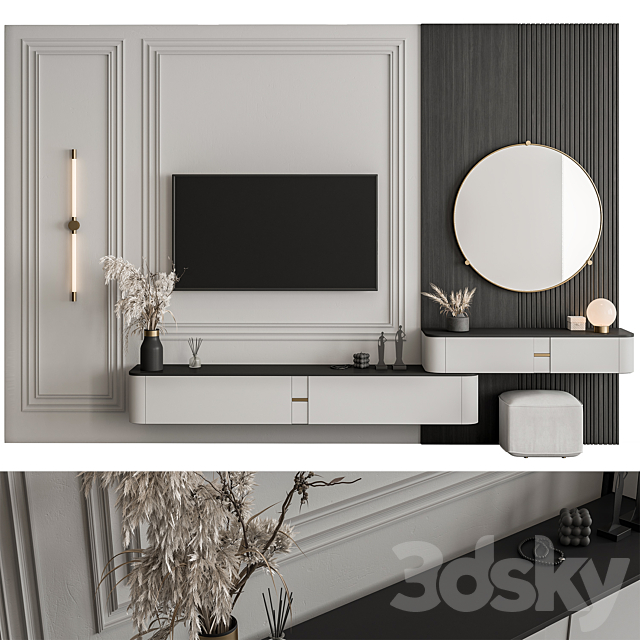 TV Wall Black and White – Set 124 3DS Max Model - thumbnail 3