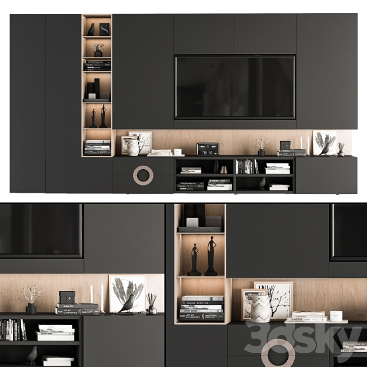 TV Wall Black and Wood – Set 12 3DS Max - thumbnail 1