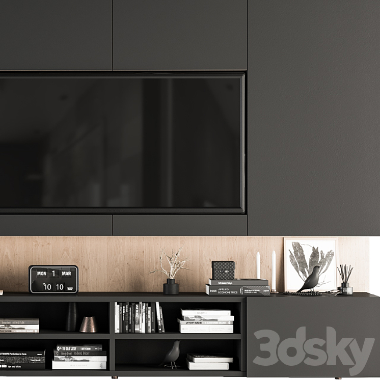 TV Wall Black and Wood – Set 12 3DS Max - thumbnail 2