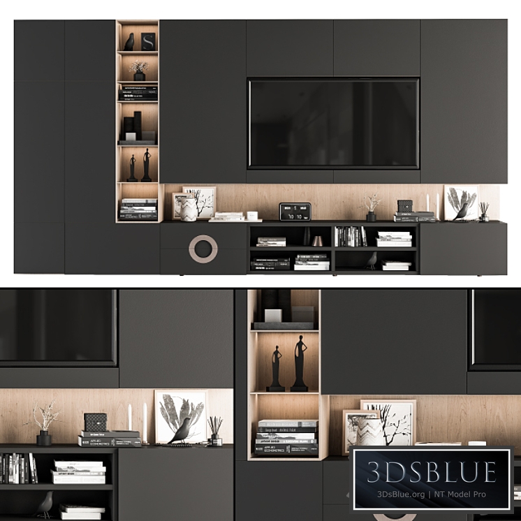 TV Wall Black and Wood – Set 12 3DS Max - thumbnail 3