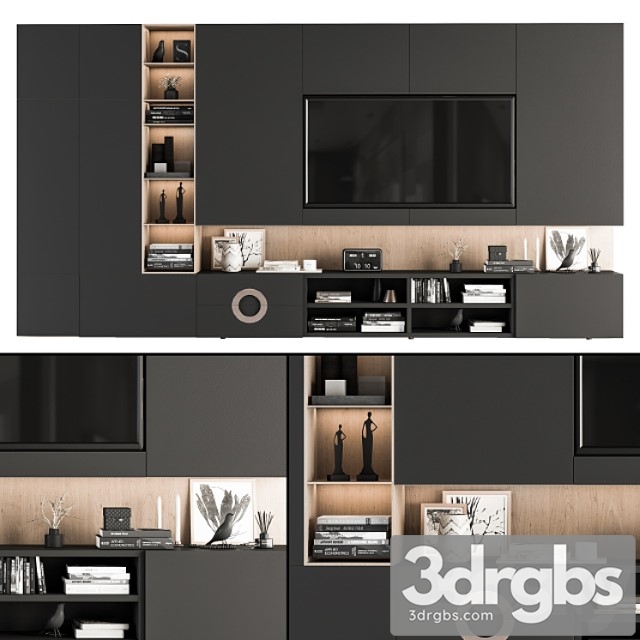 Tv wall black and wood – set 12 - thumbnail 1