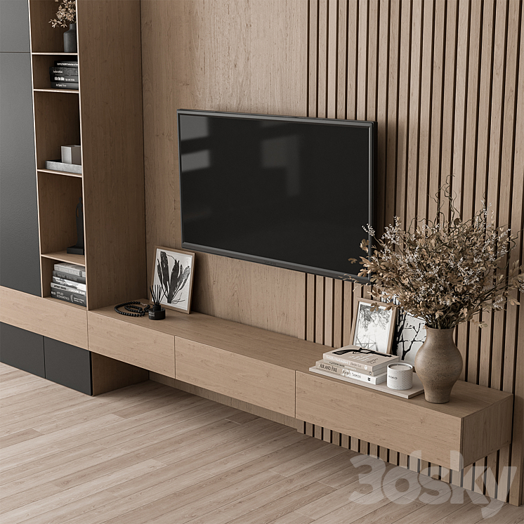 TV Wall Black and Wood – Set 35 3DS Max Model - thumbnail 2