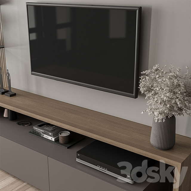 TV Wall Black and Wood – Set 36 3DS Max Model - thumbnail 2