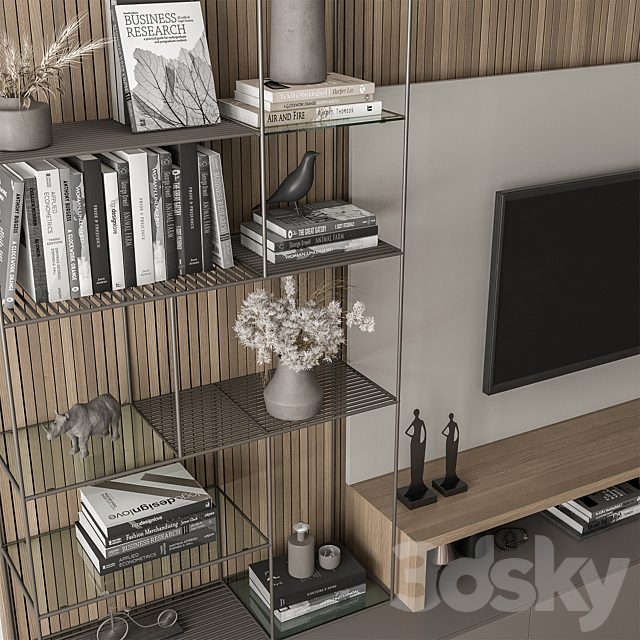 TV Wall Black and Wood – Set 36 3DS Max Model - thumbnail 3