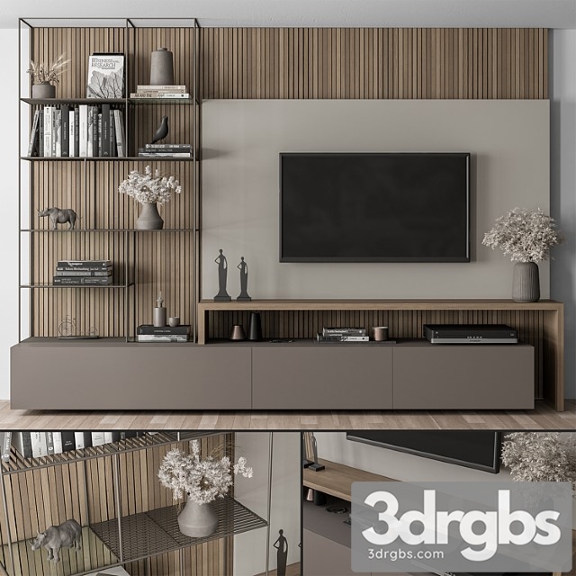 Tv wall black and wood – set 36 - thumbnail 1