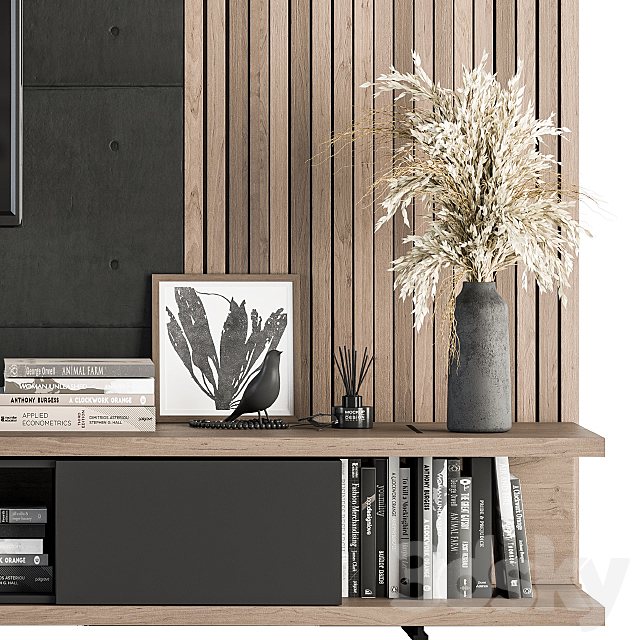 TV Wall Black Concrete and Wood – Set 10 3DSMax File - thumbnail 2