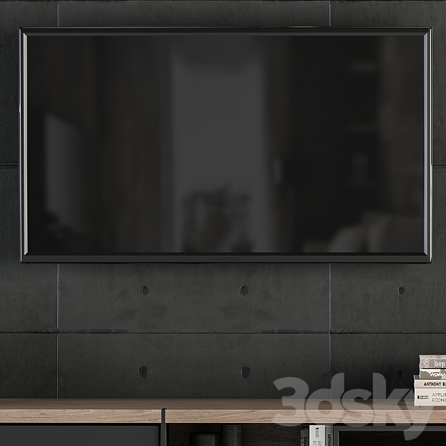 TV Wall Black Concrete and Wood – Set 10 3DSMax File - thumbnail 3