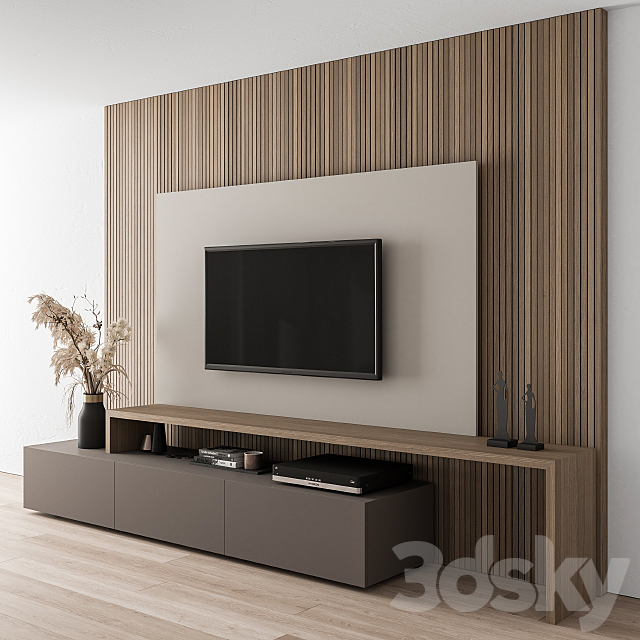 TV Wall Blackk and Wood – Set 19 3DS Max Model - thumbnail 2