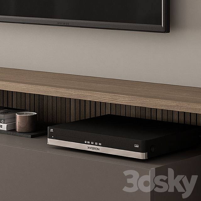 TV Wall Blackk and Wood – Set 19 3DS Max Model - thumbnail 4