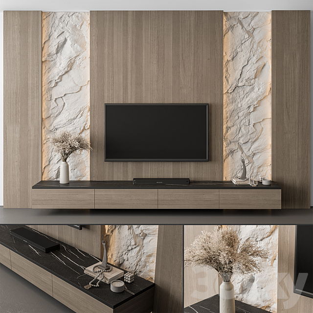 TV Wall Cliff and Wood – Set 98 3DS Max Model - thumbnail 2