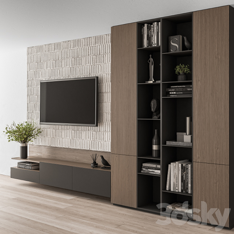 TV Wall Concrete and Wood – Set 22 3DS Max Model - thumbnail 2