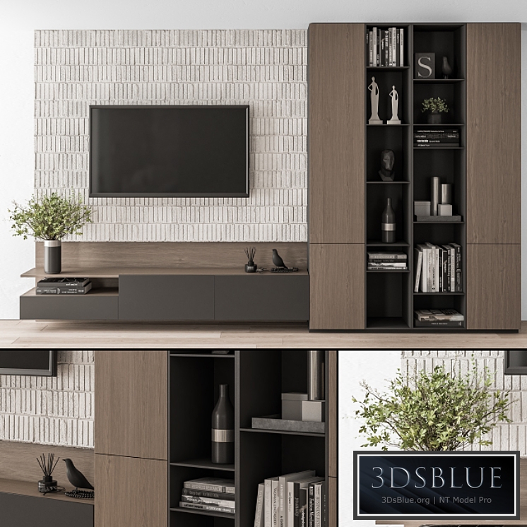 TV Wall Concrete and Wood – Set 22 3DS Max - thumbnail 3