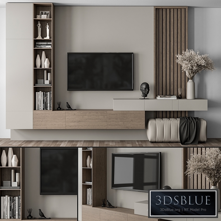 TV Wall Gray and Wood with Hallway Cabinet – Set 37 3DS Max - thumbnail 3