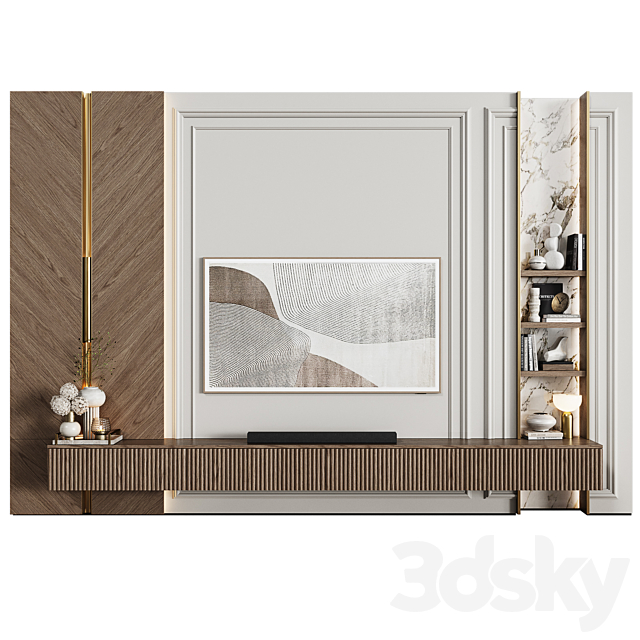 TV wall in modern classic style with decor 16 3ds Max - thumbnail 1