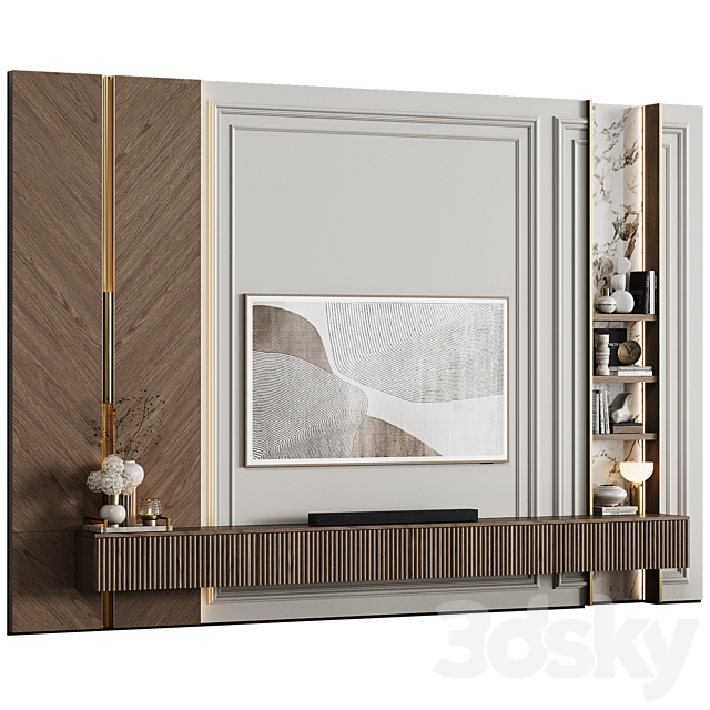 TV wall in modern classic style with decor 16 3ds Max - thumbnail 2