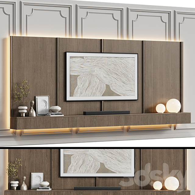 TV wall in neoclassical style with decor 08 3DS Max Model - thumbnail 2