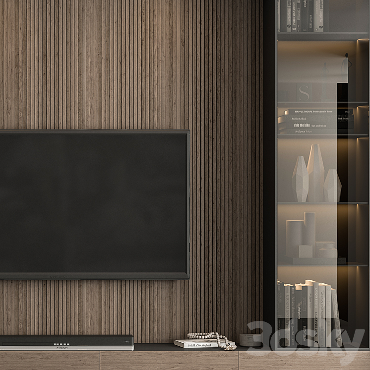 TV Wall Marble Wall and Wood – Set 41 3DS Max Model - thumbnail 2