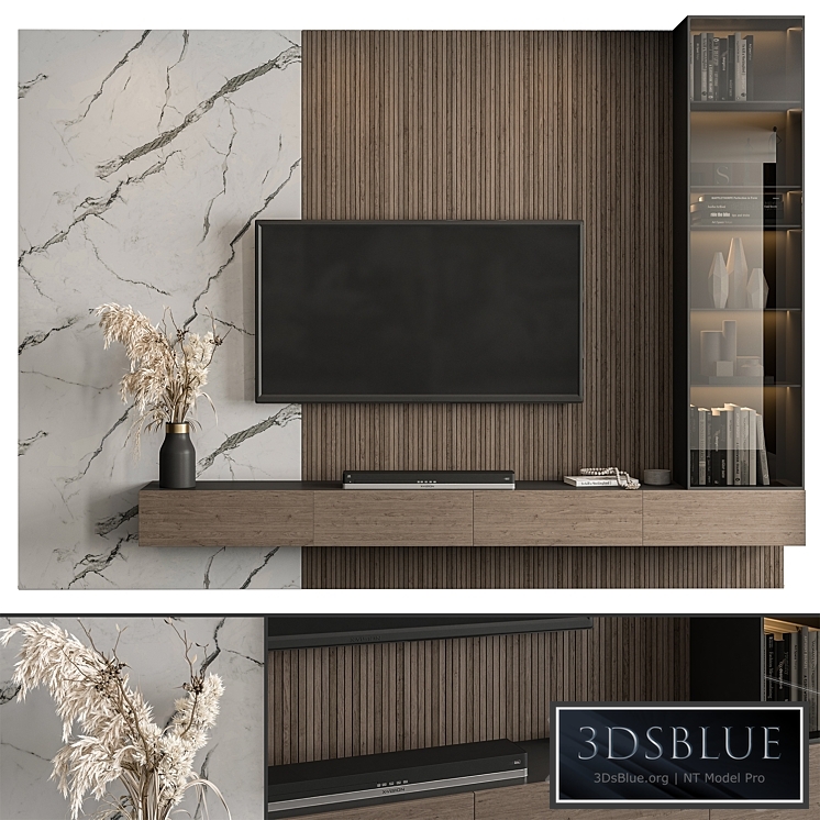 TV Wall Marble Wall and Wood – Set 41 3DS Max - thumbnail 3