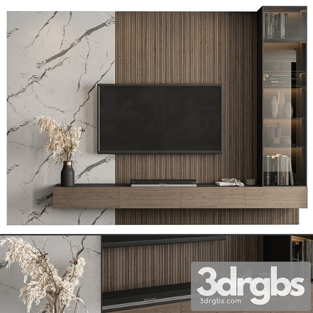 Tv wall marble wall and wood – set 41 - thumbnail 1