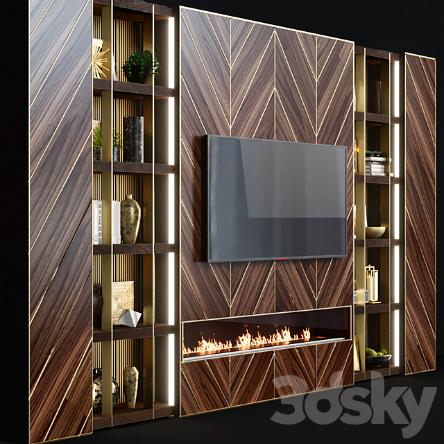 TV wall modern 44 3DS Max Model - thumbnail 2