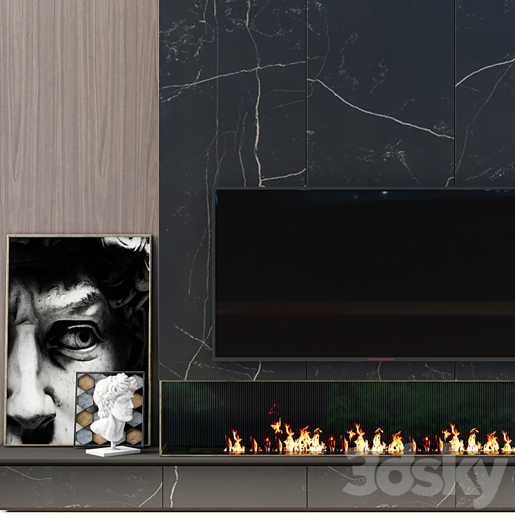 TV wall modern 56 3DS Max - thumbnail 2