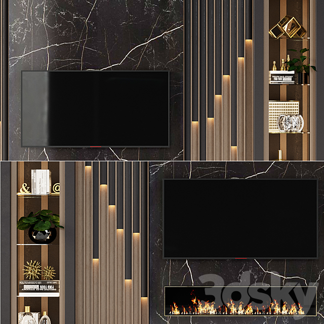 TV wall modern 65 3DS Max Model - thumbnail 2