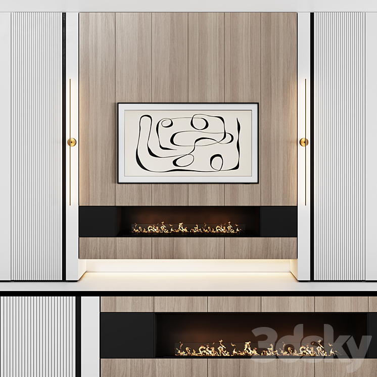 TV wall modular in modern style with decor 03 3DS Max Model - thumbnail 1