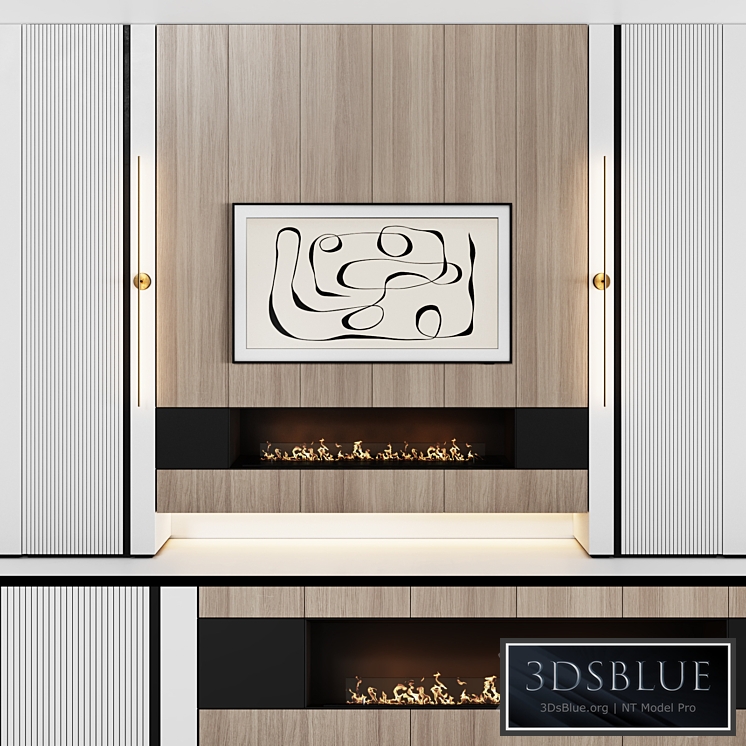 TV wall modular in modern style with decor 03 3DS Max - thumbnail 3