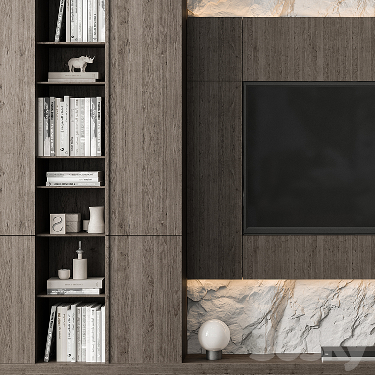 TV Wall Rock Wall and Wood – Set 78 3DS Max Model - thumbnail 2