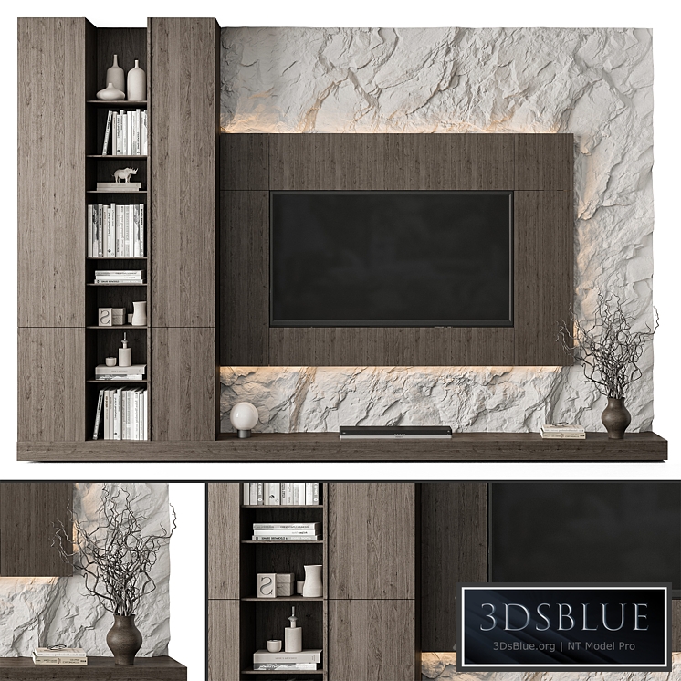 TV Wall Rock Wall and Wood – Set 78 3DS Max - thumbnail 3