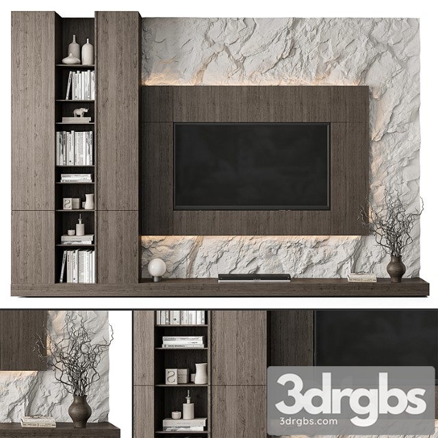 TV Wall Rock Wall and Wood Set 78 3dsmax Download - thumbnail 1