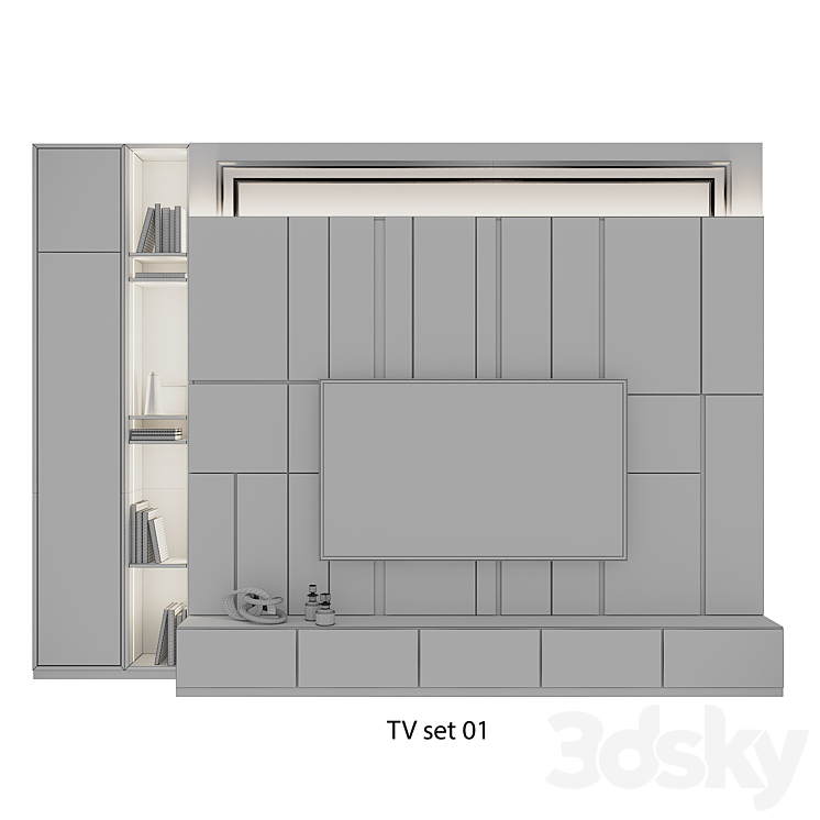 TV Wall set.01 3DS Max - thumbnail 2