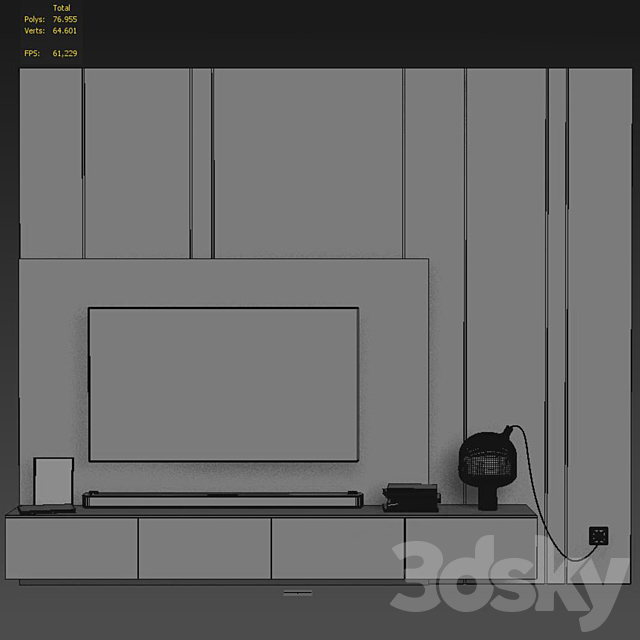 Tv wall set 01 3DS Max Model - thumbnail 2