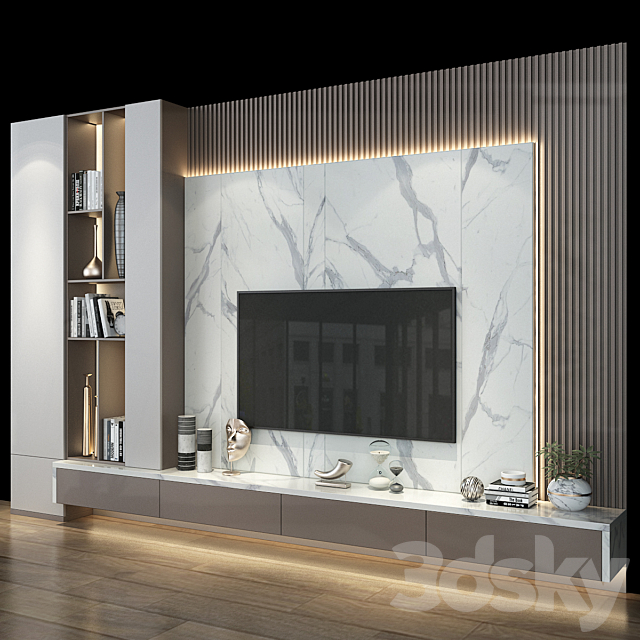 TV Wall set 0158 3DS Max Model - thumbnail 2