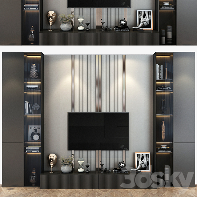 TV Wall set 0179 3DS Max Model - thumbnail 3