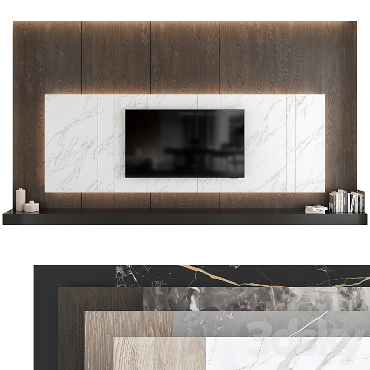 TV wall set 02 3DS Max Model - thumbnail 1