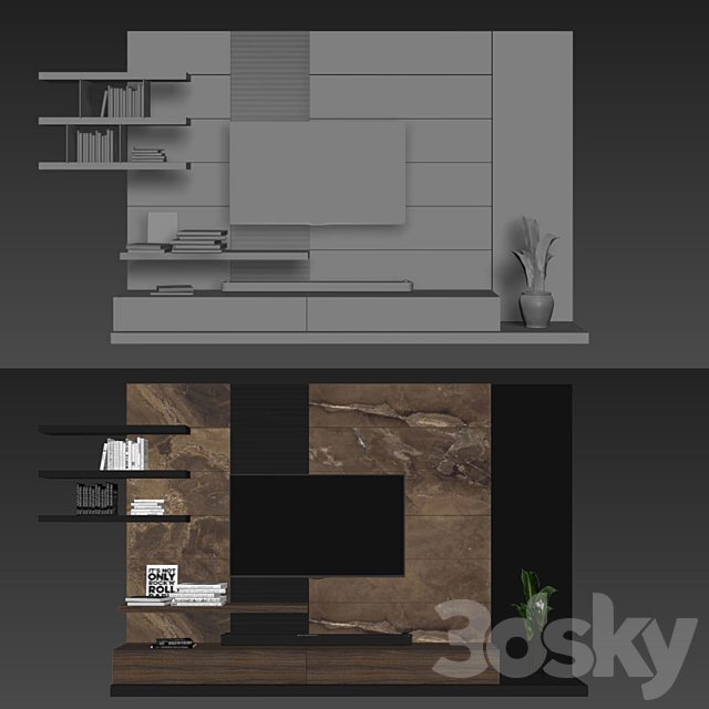 Tv wall set 03 3DS Max Model - thumbnail 2