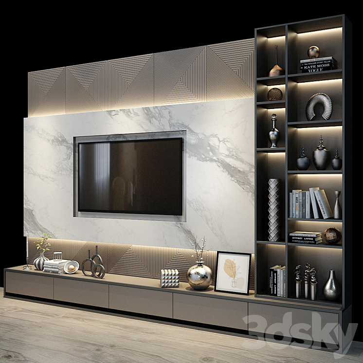 TV Wall set 0330 3DS Max - thumbnail 1