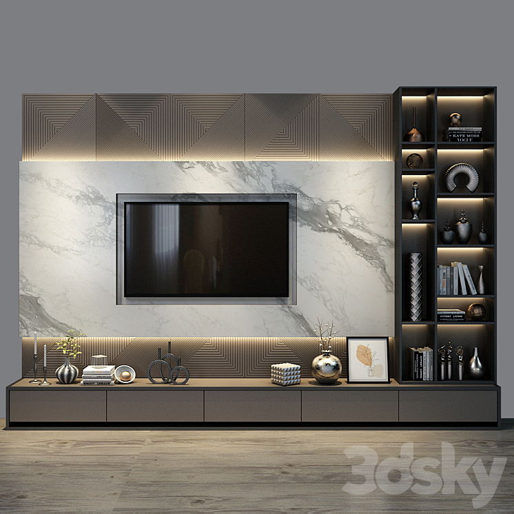 TV Wall set 0330 3DS Max - thumbnail 2