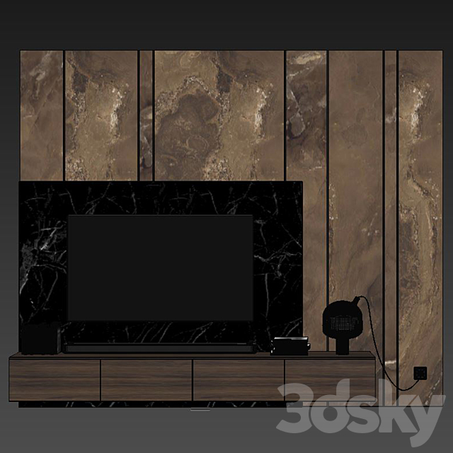 Tv wall set 04 3DS Max Model - thumbnail 3