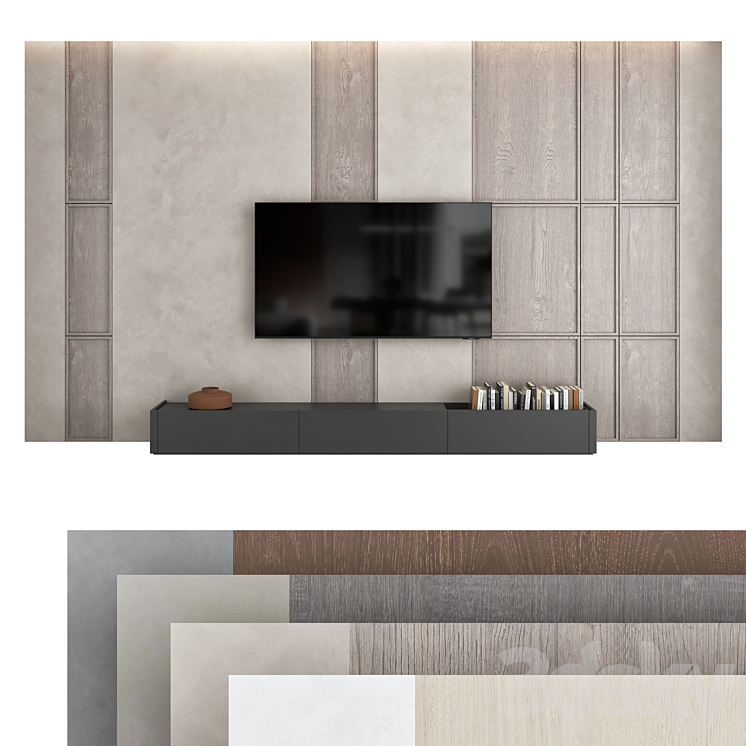 TV wall set 09 3DS Max Model - thumbnail 1