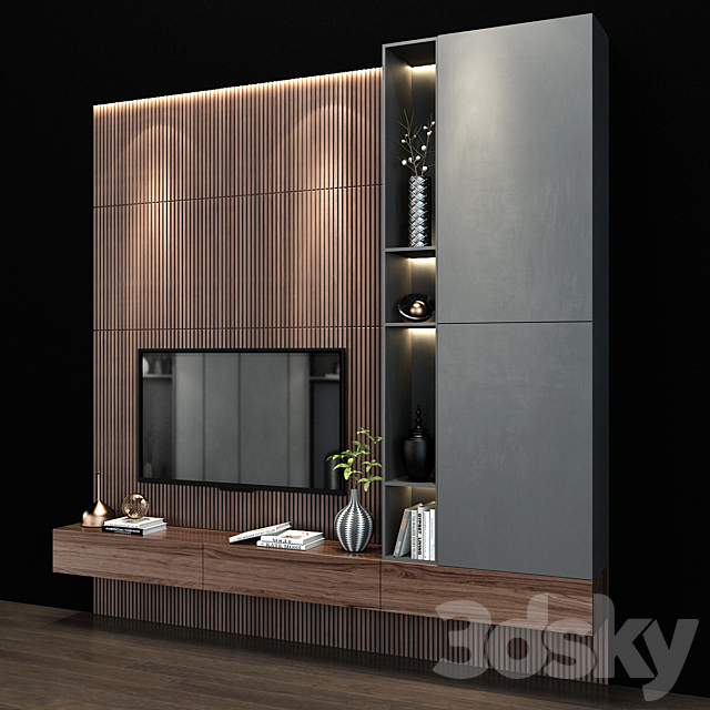 TV wall set 142 3DS Max Model - thumbnail 2