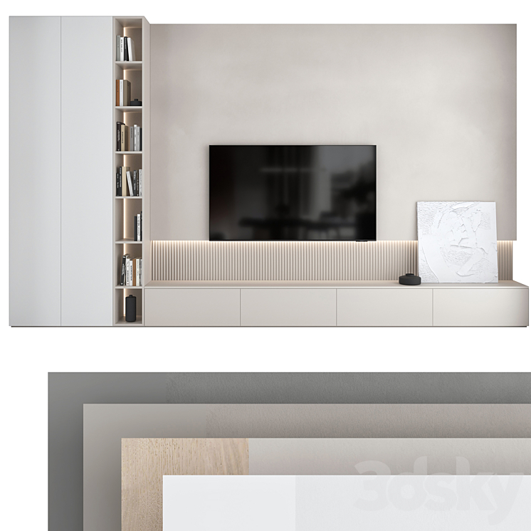 TV wall set 18 3DS Max Model - thumbnail 1