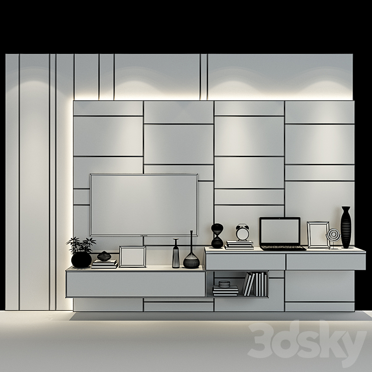 TV wall set 256 3DS Max Model - thumbnail 2