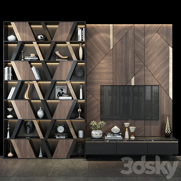 TV wall set 265 3DS Max Model - thumbnail 1